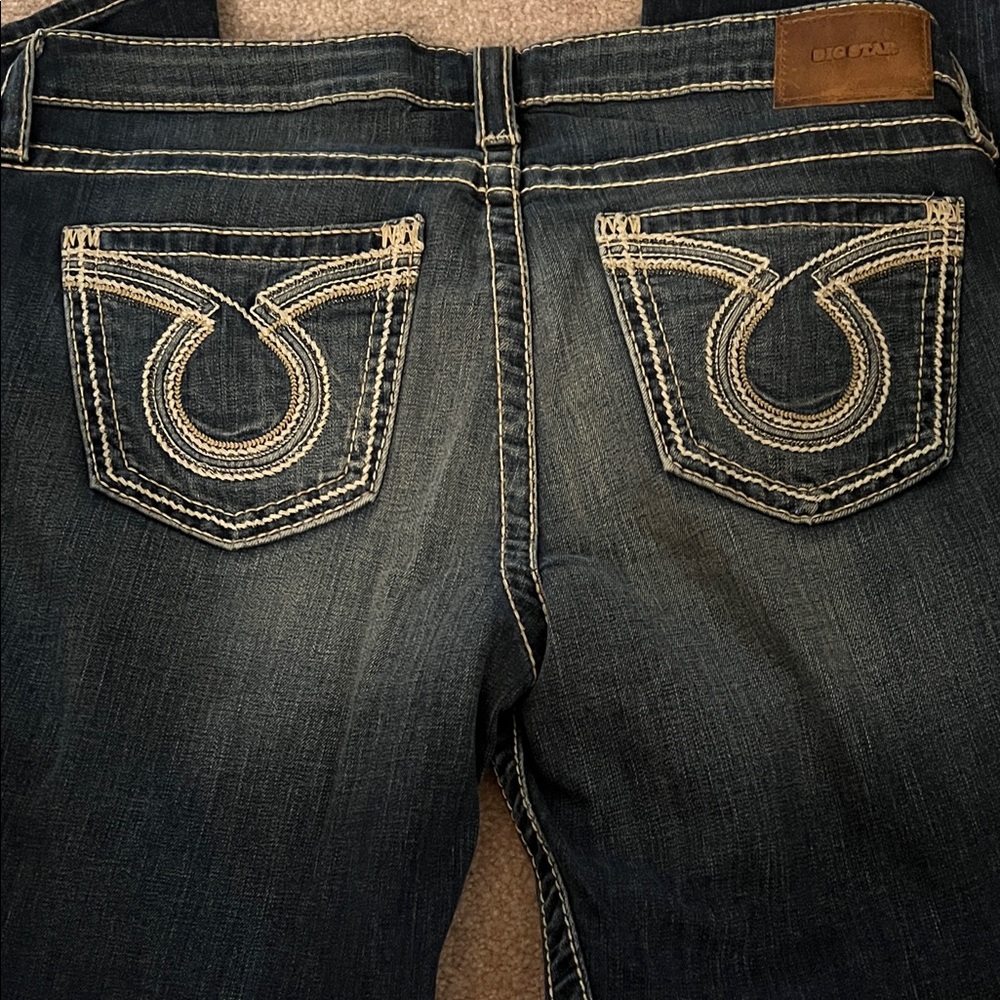Big Star Dark Blue Denim Jeans with Tan Stitching - Kate Straight - 31 Regular.